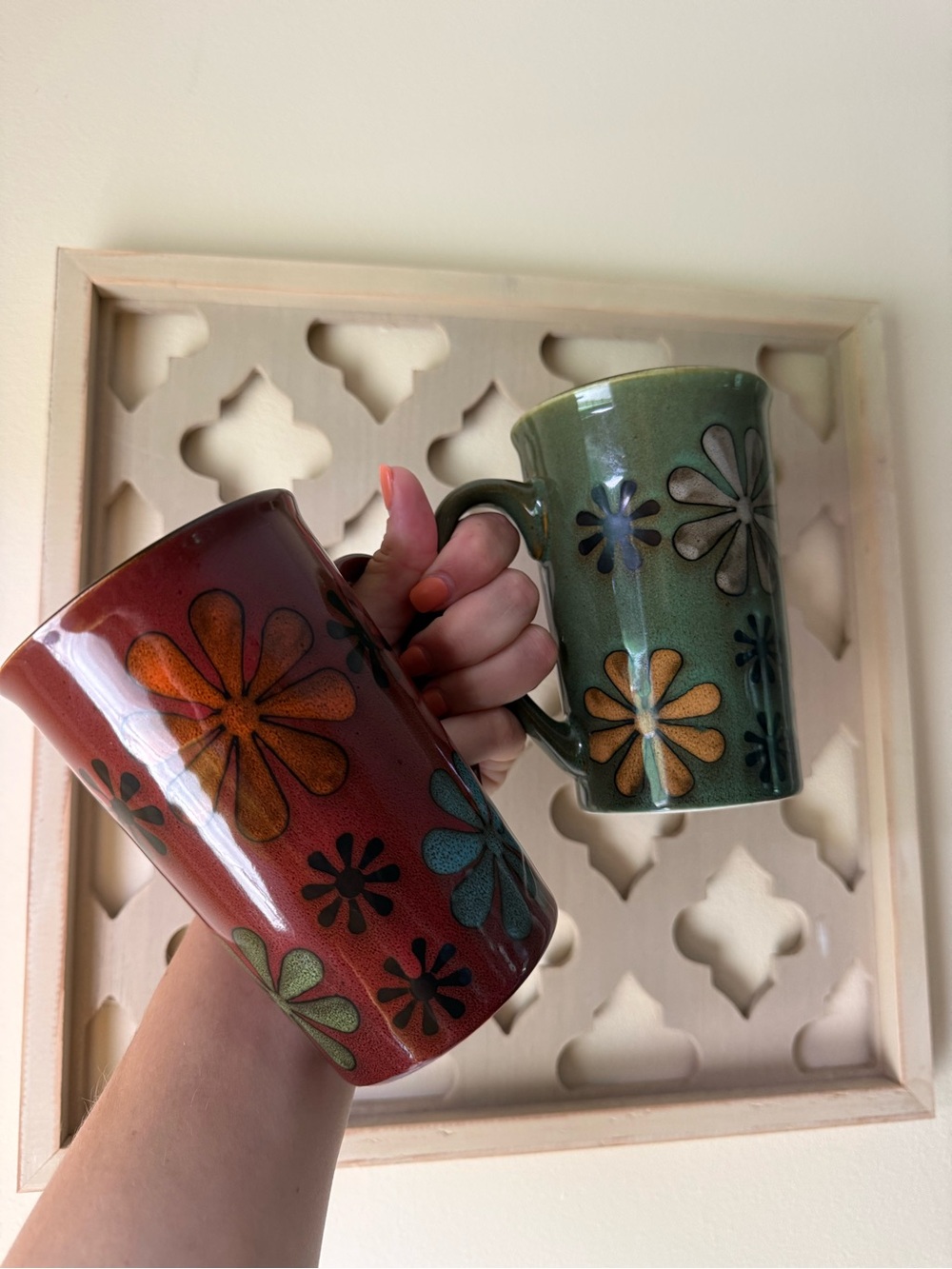 Ceramic Floral Accent Mug - Red and Green